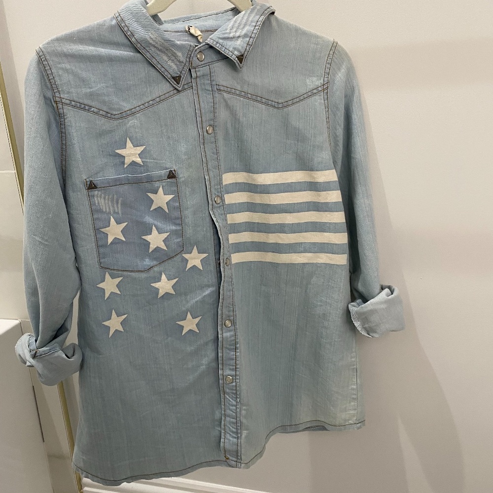 American Flag Style Chambray Shirt